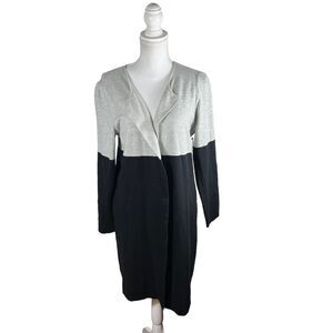 Liz Claiborne Gray and Black Color Block Open Duster Cardigan